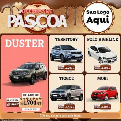 Modelo de Rede Social para Feed Facebook com o tema Ofertas de Páscoa para Concessionaria de Carros