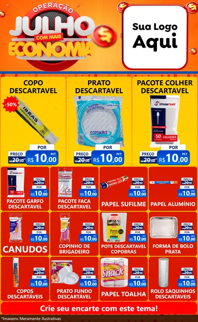 Modelo de Encarte para Encarte Grande com o tema Operação Julho Com Mais Economia para Embalagens