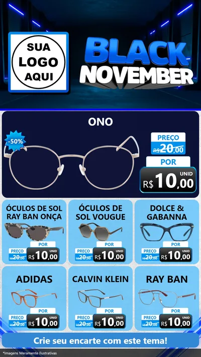 Modelo de Rede Social para Stories com o tema Black November para Óticas