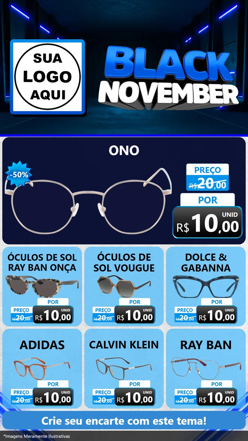 Modelo de Rede Social para Stories com o tema Black November para Óticas