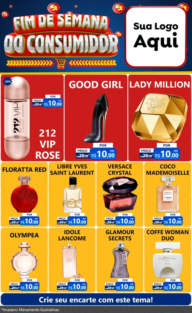 Modelo de Encarte para Encarte Grande com o tema Fim de Semana do Consumidor para Perfumes