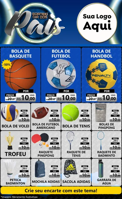 Modelo de Encarte para Encarte Grande com o tema Sorteio Dia Dos Pais para Artigos Esportivos