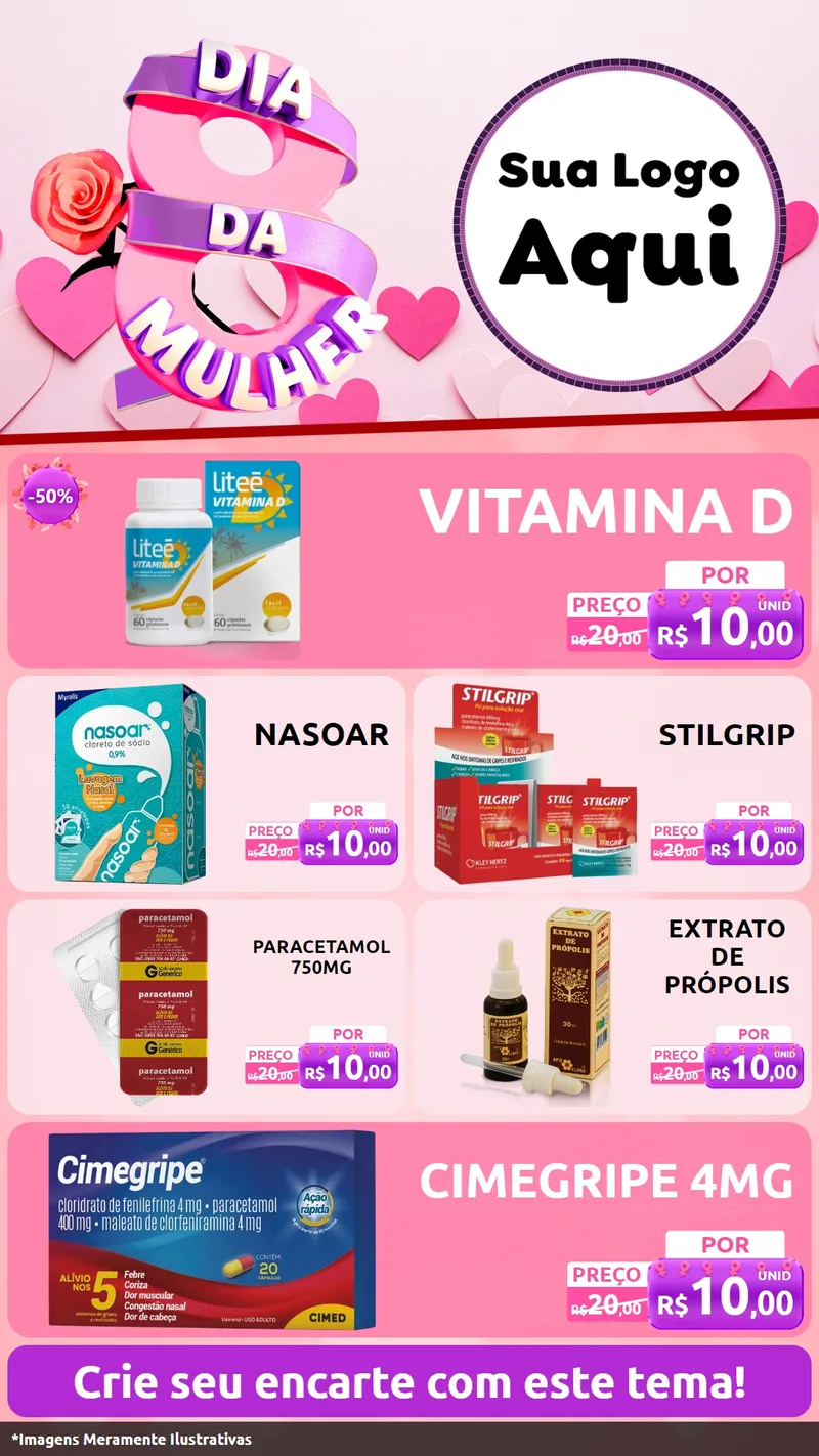 Modelo de TV para TV Vertical com o tema Dia da Mulher para Farmácia