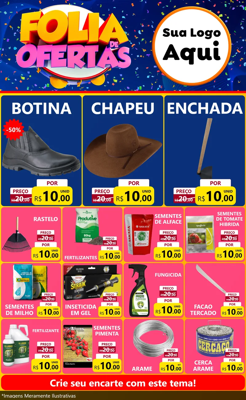 Modelo de Encarte para Encarte Grande com o tema Folia de Ofertas para Agropecuária