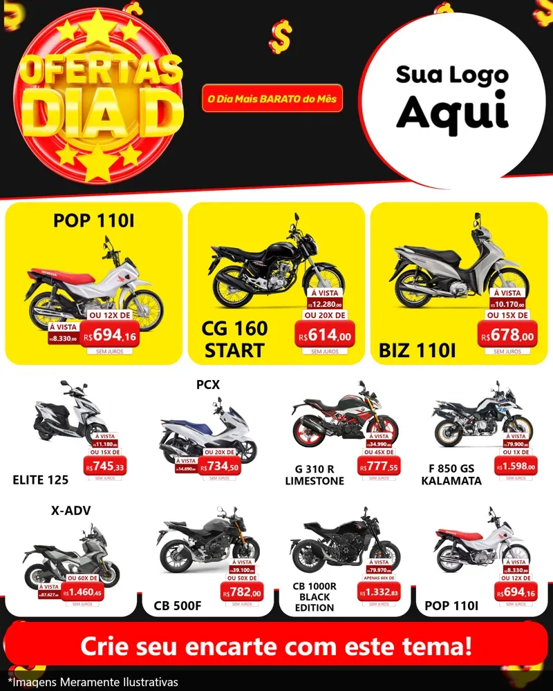 Modelo de Rede Social para Feed Instagram com o tema Dia D para Concessionaria de Motos
