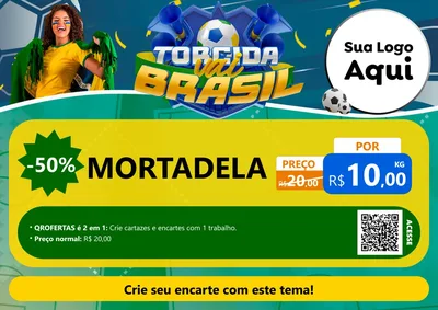 Modelo de Cartaz para Cartaz A4 Horizontal com o tema Torcida Vai Brasil - Copa para Frios e Laticínios