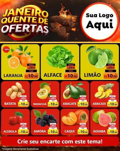 Modelo de Rede Social para Feed Instagram com o tema Janeiro Quente de Ofertas para Hortifrúti