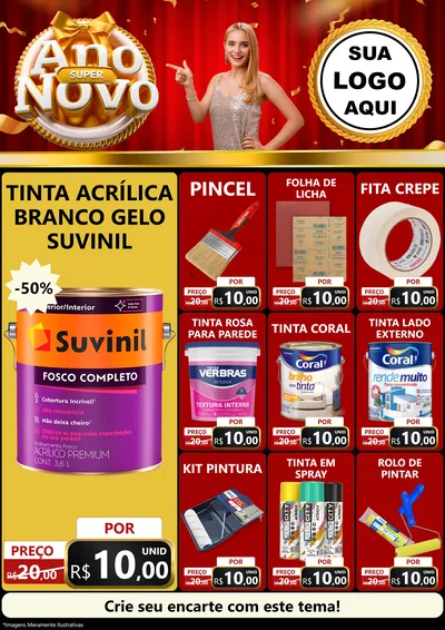 Modelo de Encarte para Encarte A4 Vertical com o tema Super Ano Novo para Tintas e Ferramentas