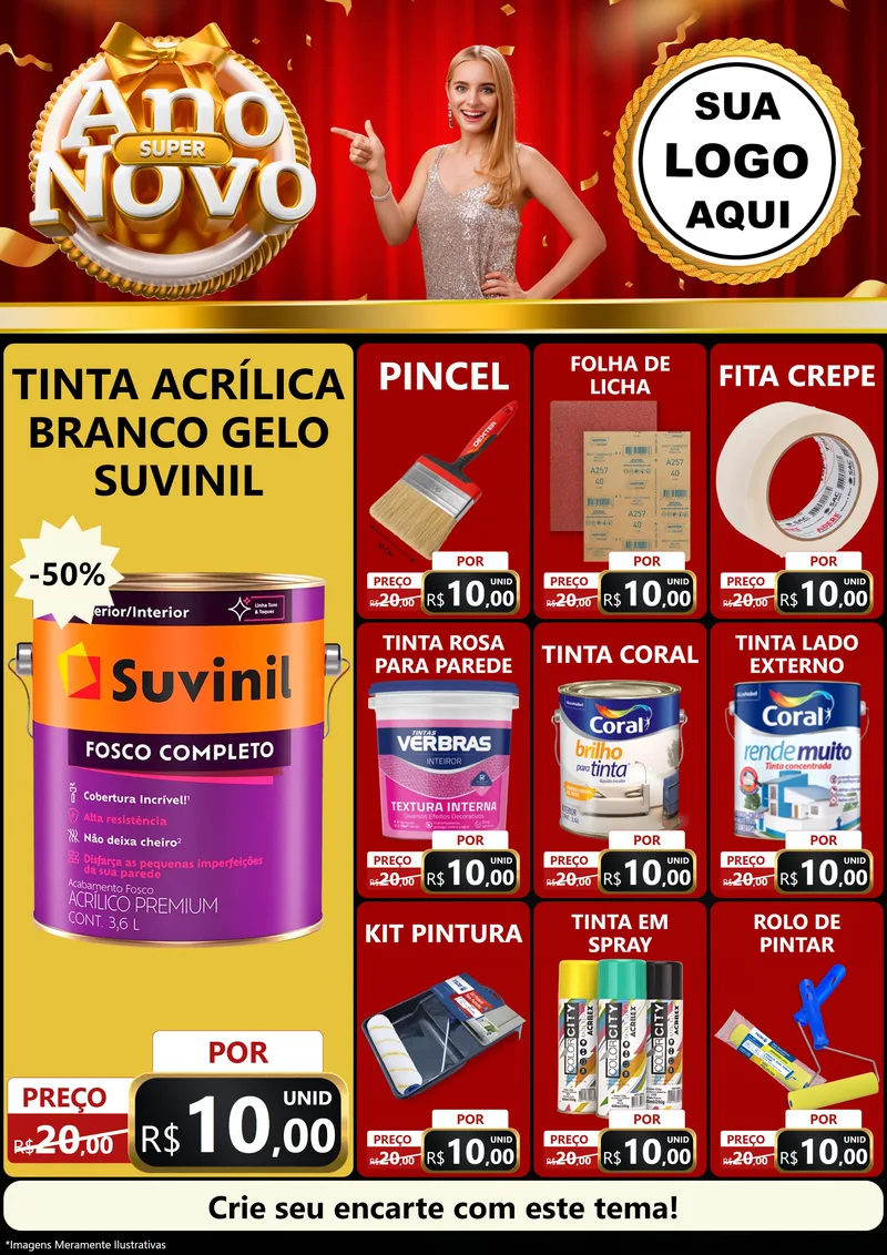 Modelo de Encarte para Encarte A4 Vertical com o tema Super Ano Novo para Tintas e Ferramentas