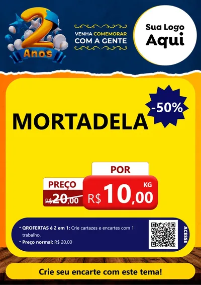 Modelo de Cartaz para Cartaz A4 Vertical com o tema Aniversário de 2 anos para Frios e Laticínios