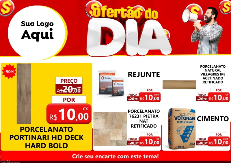 Modelo de Encarte para Encarte A4 Horizontal com o tema Ofertão do dia para Pisos e revestimentos