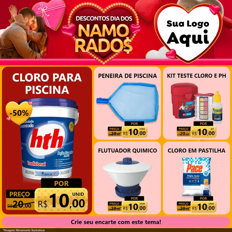 Modelo de Rede Social para Feed Facebook com o tema Descontos Dia dos Namorados para Produtos para Piscina