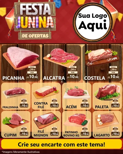 Modelo de Rede Social para Feed Instagram com o tema Festa Junina de Ofertas para Açougue