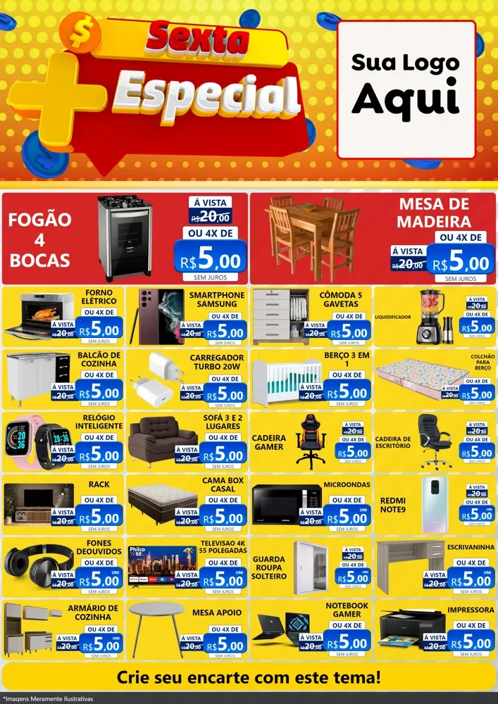 Modelo de Encarte para Encarte A4 Vertical com o tema Sexta Mais Especial para Móveis e Eletro