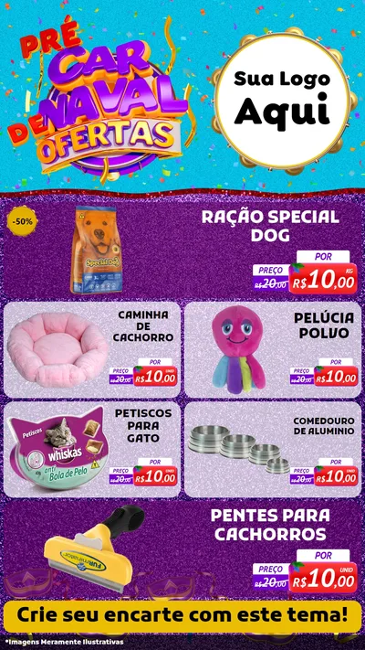 Modelo de TV para TV Vertical com o tema Pré Carnaval de Ofertas para Pet Shop