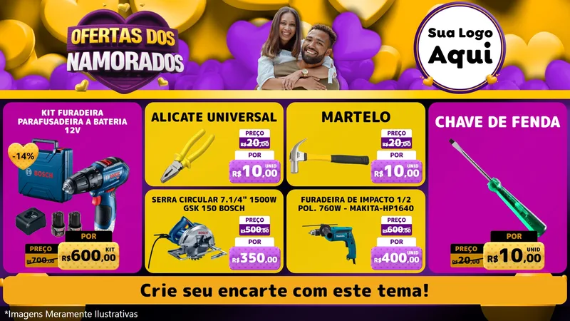 Modelo de TV para TV Horizontal com o tema Oferta Dos Namorados para Maquinas e Ferramentas