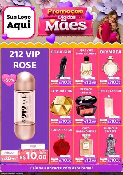 Modelo de Encarte para Encarte A4 Vertical com o tema Promoção Dia das Mães para Perfumes