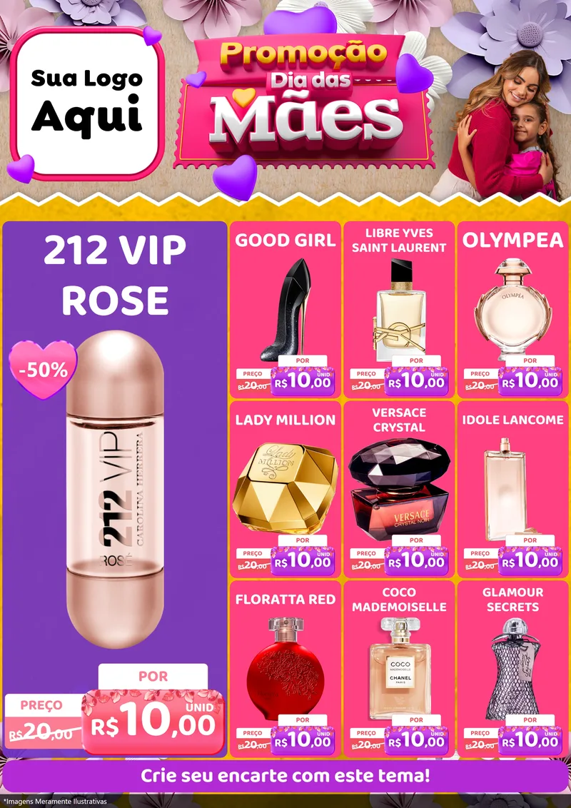 Modelo de Encarte para Encarte A4 Vertical com o tema Promoção Dia das Mães para Perfumes