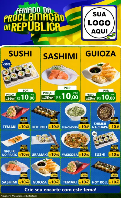 Modelo de Encarte para Encarte Grande com o tema Feriado da Proclamação da República para Comida japonesa
