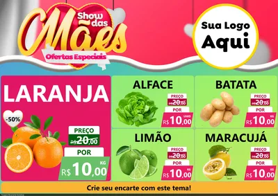 Modelo de Encarte para Encarte A4 Horizontal com o tema Show das Mães - Ofertas Especiais para Hortifrúti