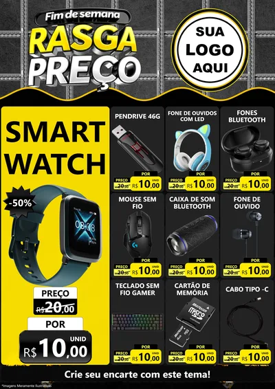 Modelo de Encarte para Encarte A4 Vertical com o tema Fim de Semana Rasga Preço para Informática