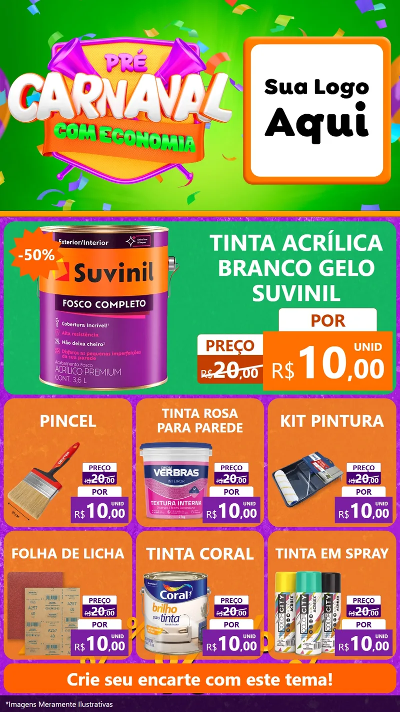 Modelo de Rede Social para Stories com o tema Pré-Carnaval Com Economia para Tintas e Ferramentas