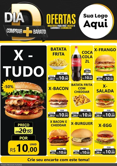Modelo de Encarte para Encarte A4 Vertical com o tema Dia D Mais Economia para Hamburgueria