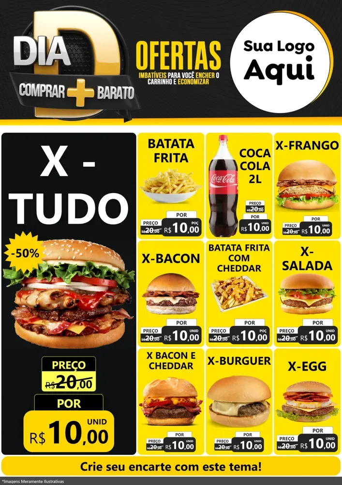Modelo de Encarte para Encarte A4 Vertical com o tema Dia D Mais Economia para Hamburgueria