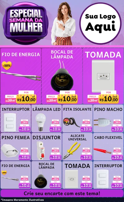 Modelo de Encarte para Encarte Grande com o tema Especial Semana da Mulher para Materiais Elétricos