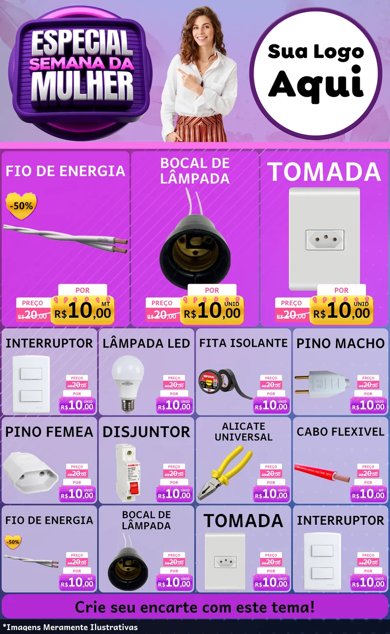 Modelo de Encarte para Encarte Grande com o tema Especial Semana da Mulher para Materiais Elétricos