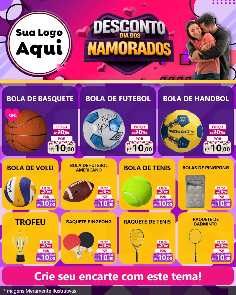 Modelo de Rede Social para Feed Instagram com o tema Desconto Dia dos Namorados para Artigos Esportivos