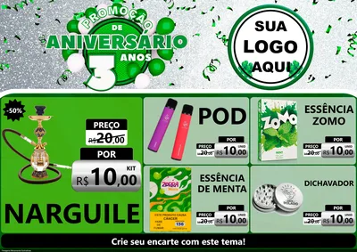 Modelo de Encarte para Encarte A4 Horizontal com o tema Promoção de Aniversário - 3 Anos para Tabacaria