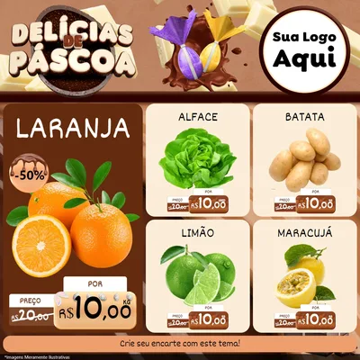 Modelo de Rede Social para Feed Facebook com o tema Delícias de Páscoa para Hortifrúti