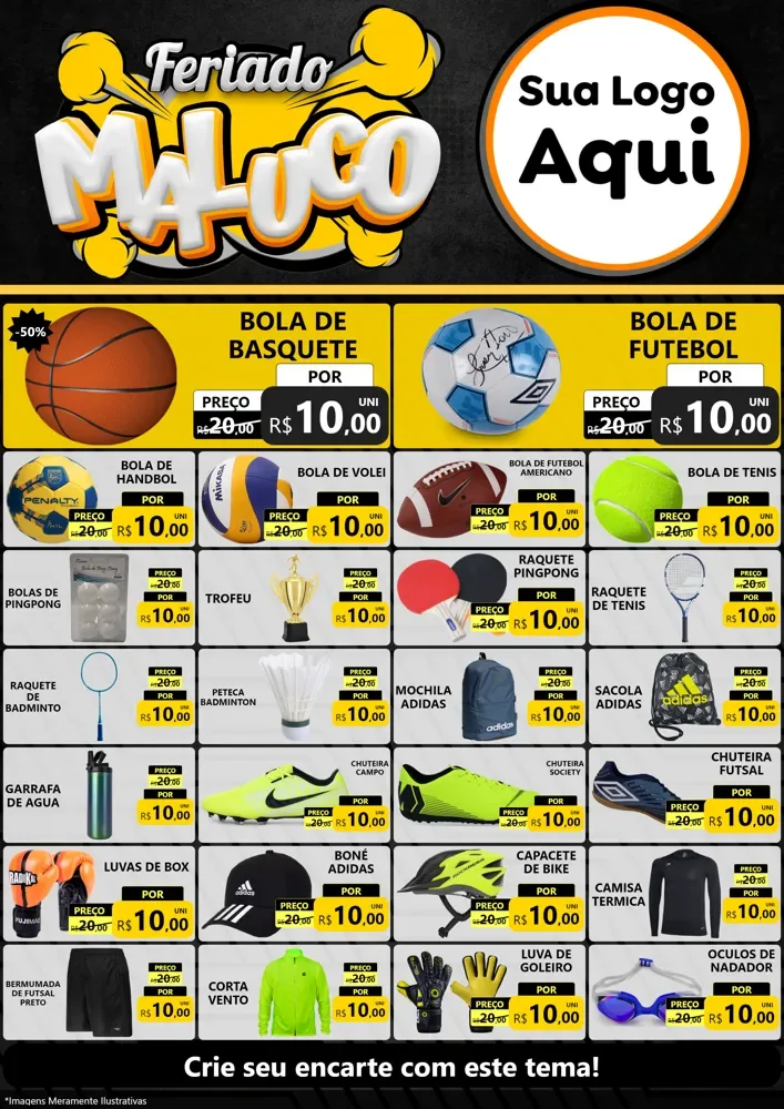 Modelo de Encarte para Encarte A4 Vertical com o tema Feriado Maluco para Artigos Esportivos