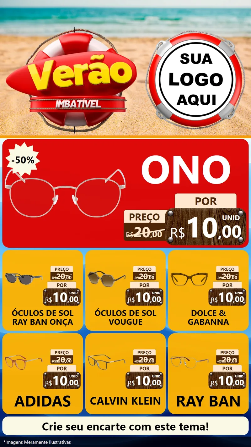 Modelo de Rede Social para Stories com o tema Verão Imbatível para Óticas