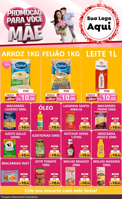 Modelo de Encarte para Encarte Grande com o tema Promoção Para Você Mãe para Supermercado