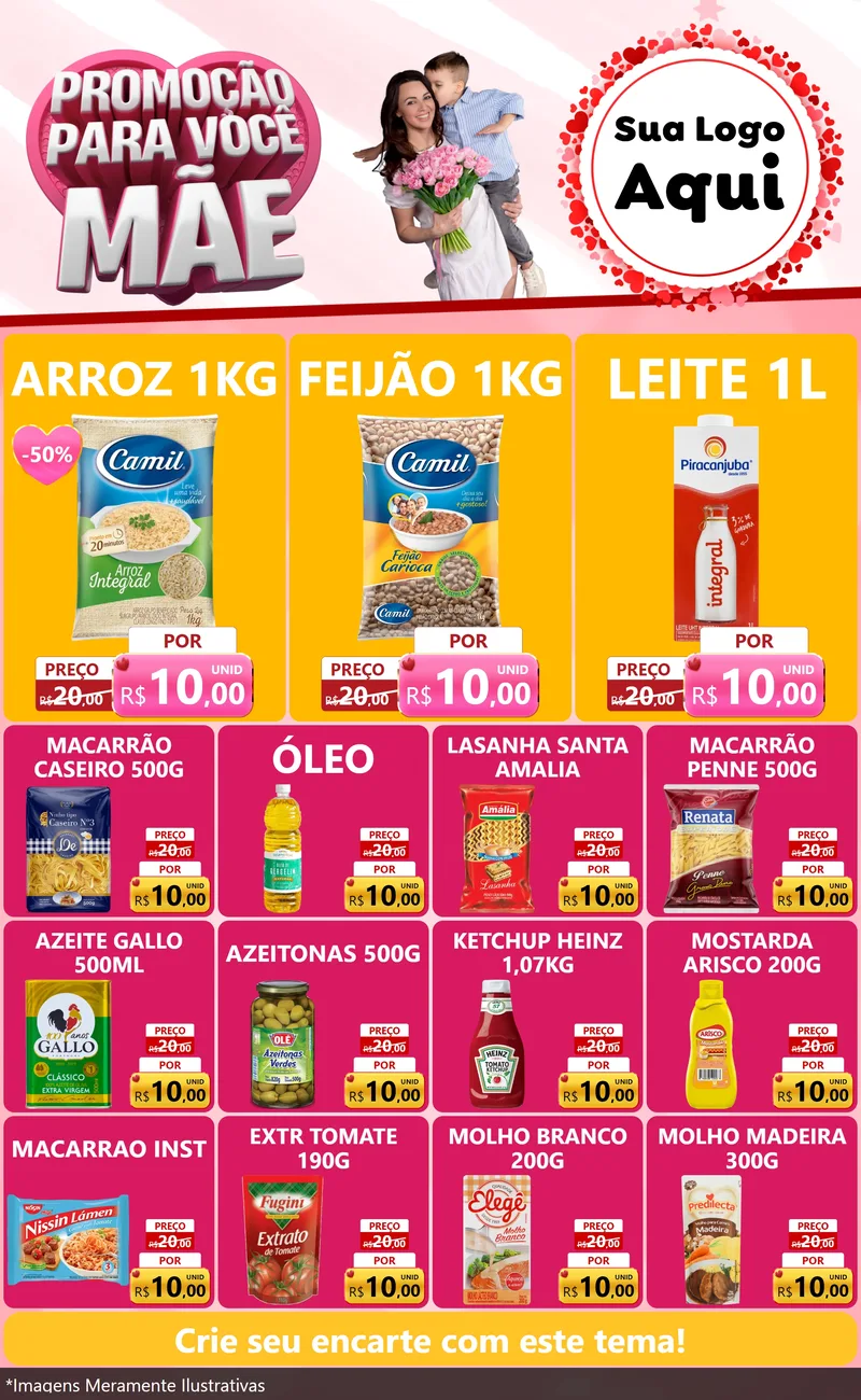 Modelo de Encarte para Encarte Grande com o tema Promoção Para Você Mãe para Supermercado
