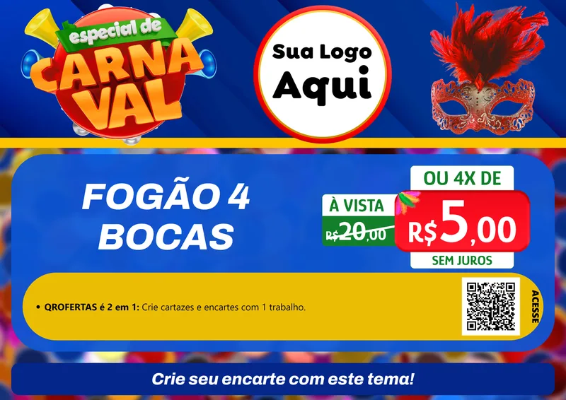 Modelo de Cartaz para Cartaz A4 Horizontal com o tema Especial de Carnaval para Móveis e Eletro