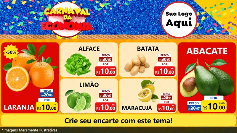Modelo de TV para TV Horizontal com o tema Carnaval da Economia para Hortifrúti
