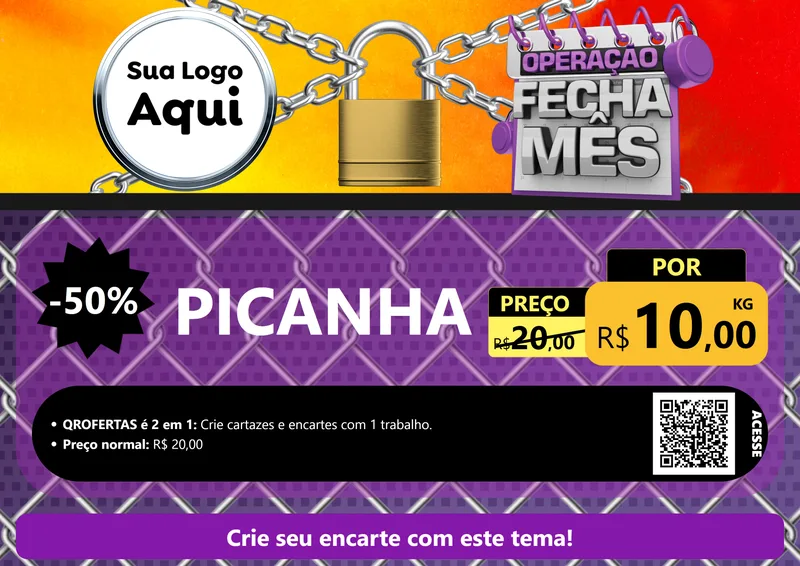 Modelo de Cartaz para Cartaz A4 Horizontal com o tema Operação Fecha Mês para Açougue