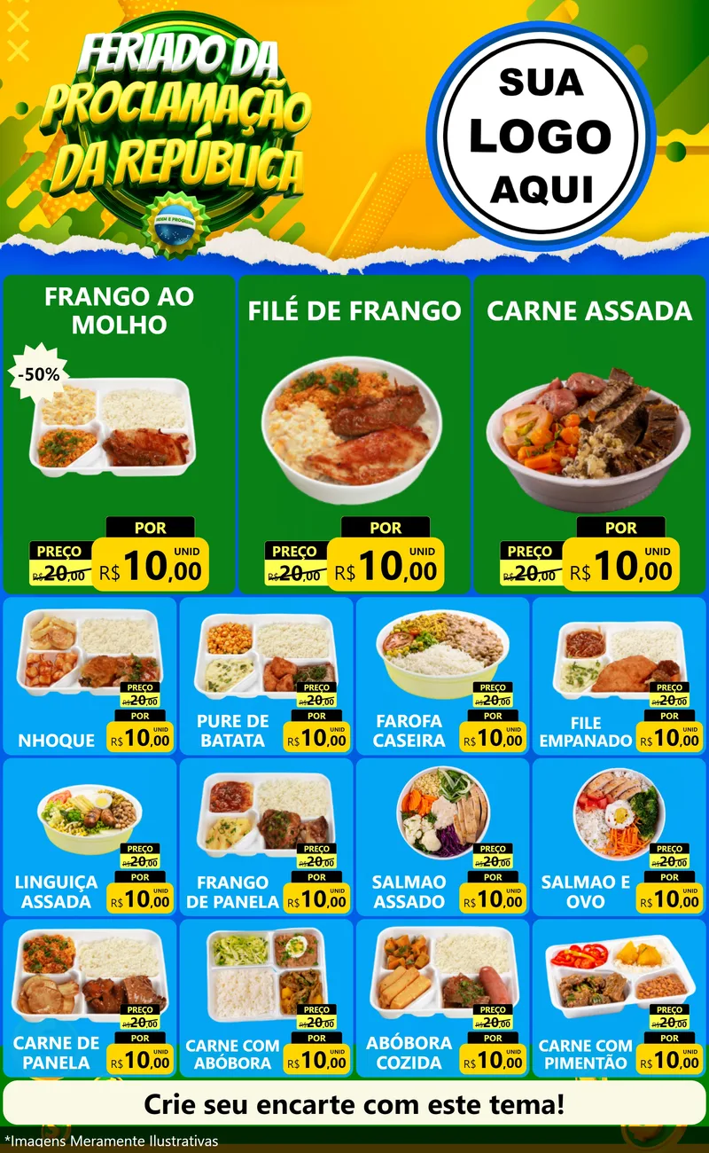 Modelo de Encarte para Encarte Grande com o tema Feriado da Proclamação da República para Restaurante