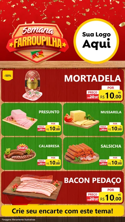 Modelo de TV para TV Vertical com o tema Semana Farroupilha para Frios e Laticínios