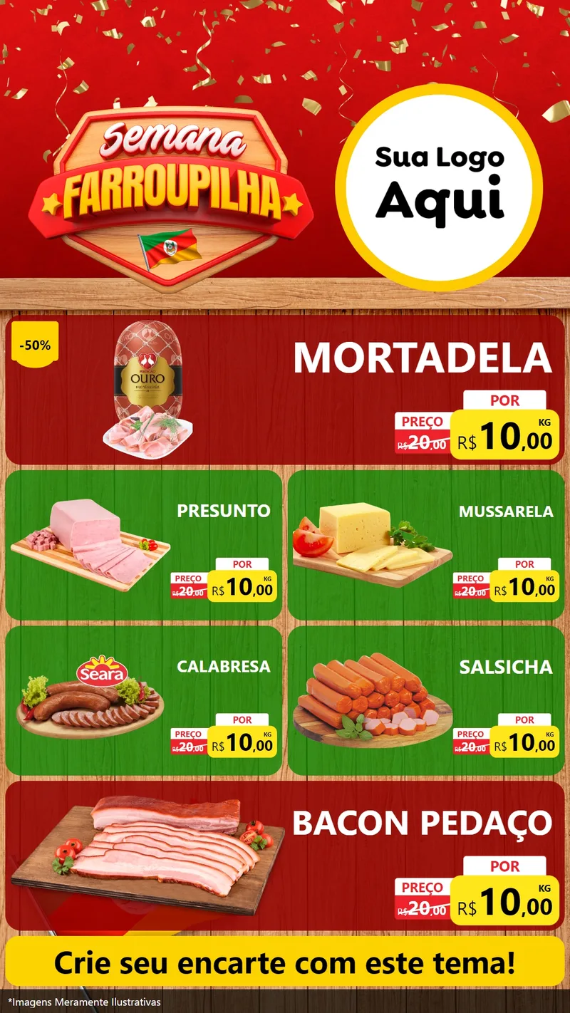 Modelo de TV para TV Vertical com o tema Semana Farroupilha para Frios e Laticínios