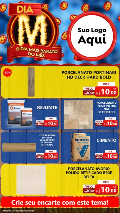 Modelo de TV para TV Vertical com o tema Dia M - O Dia Mais Barato Do Mês para Pisos e revestimentos