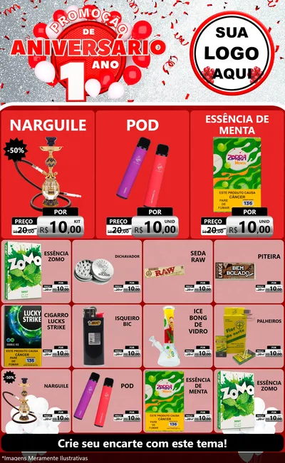 Modelo de Encarte para Encarte Grande com o tema Promoção de Aniversário - 1 Ano para Tabacaria