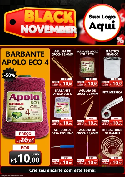 Modelo de Encarte para Encarte A4 Vertical com o tema Black November para Armarinho e Aviamentos
