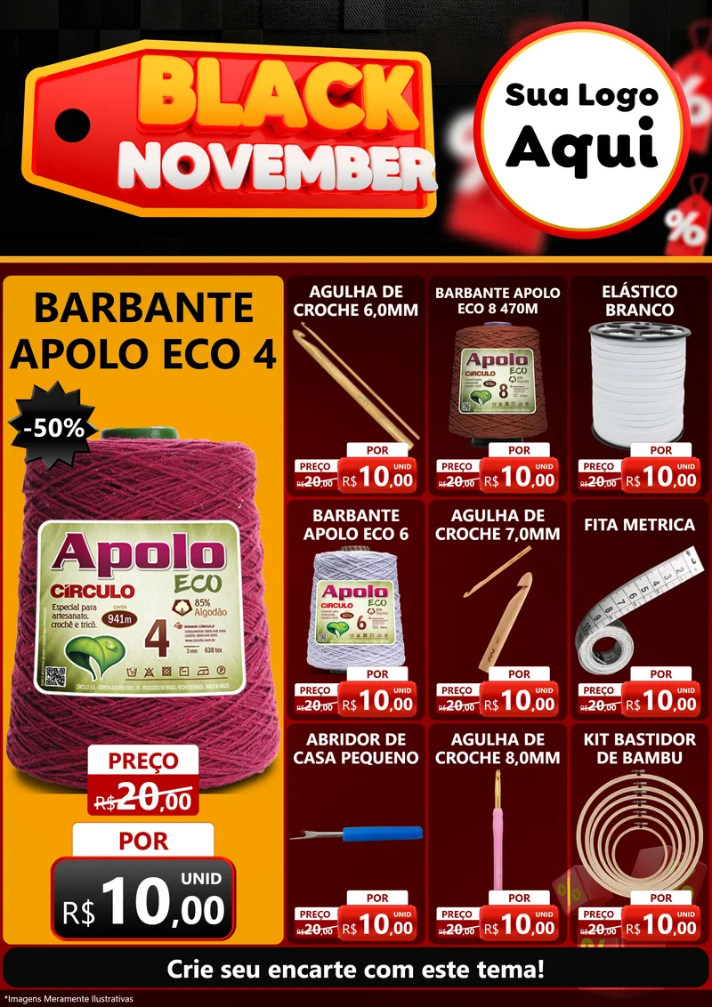 Modelo de Encarte para Encarte A4 Vertical com o tema Black November para Armarinho e Aviamentos