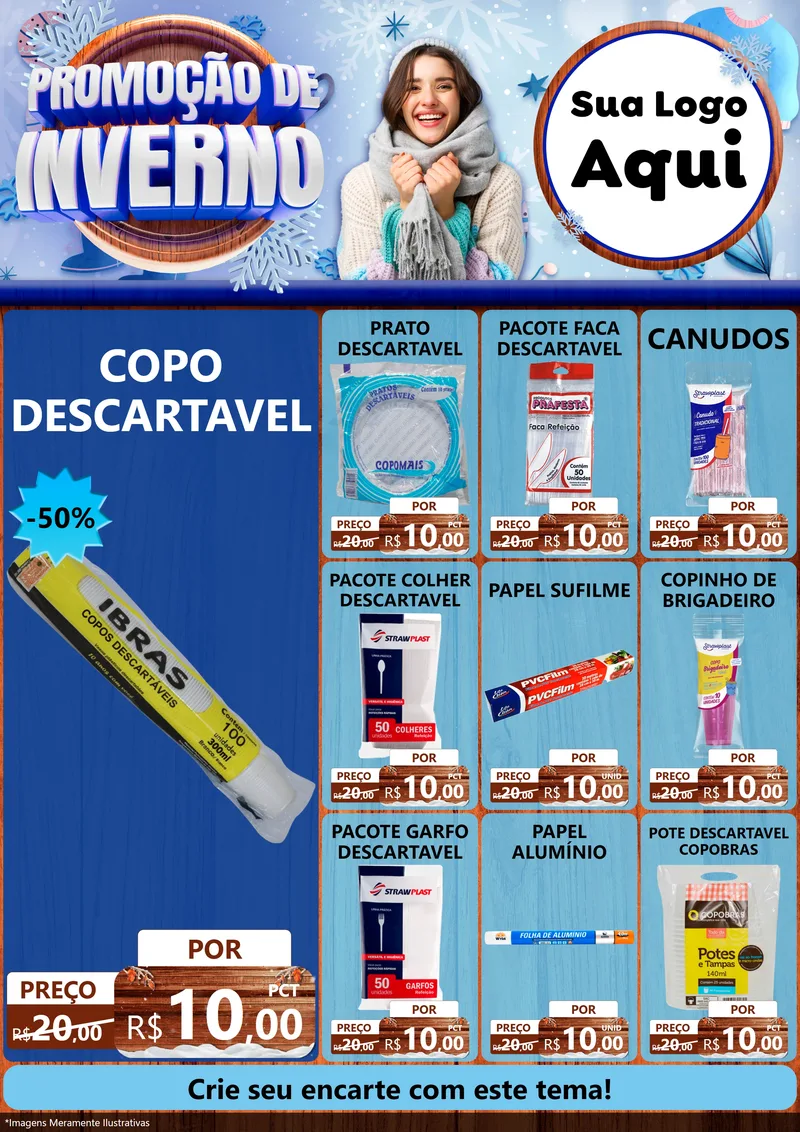 Modelo de Encarte para Encarte A4 Vertical com o tema Promoção de Inverno para Embalagens