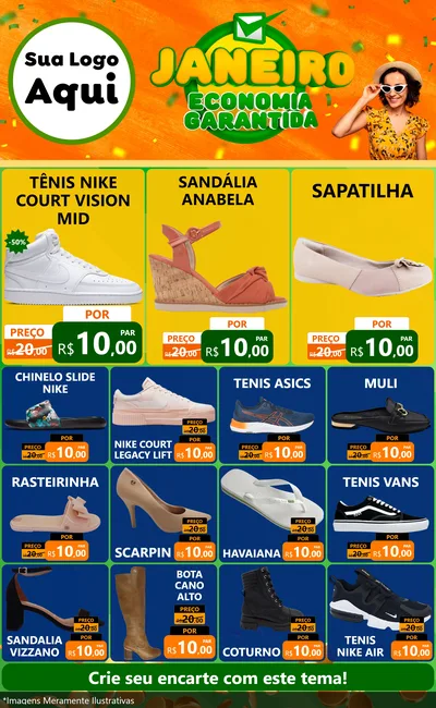 Modelo de Encarte para Encarte Grande com o tema Janeiro - Economia Garantida para Calçados