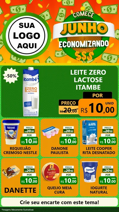 Modelo de Rede Social para Stories com o tema Comece Junho Economizando para Frios e Laticínios